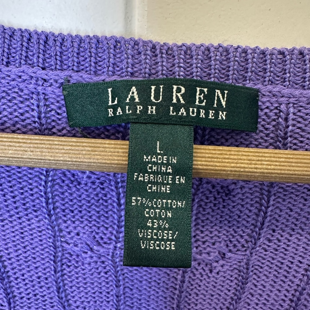 Lauren Ralph Lauren Purple Cable Knit Short Sleeve Sweater L EUC - Picture 2 of 4